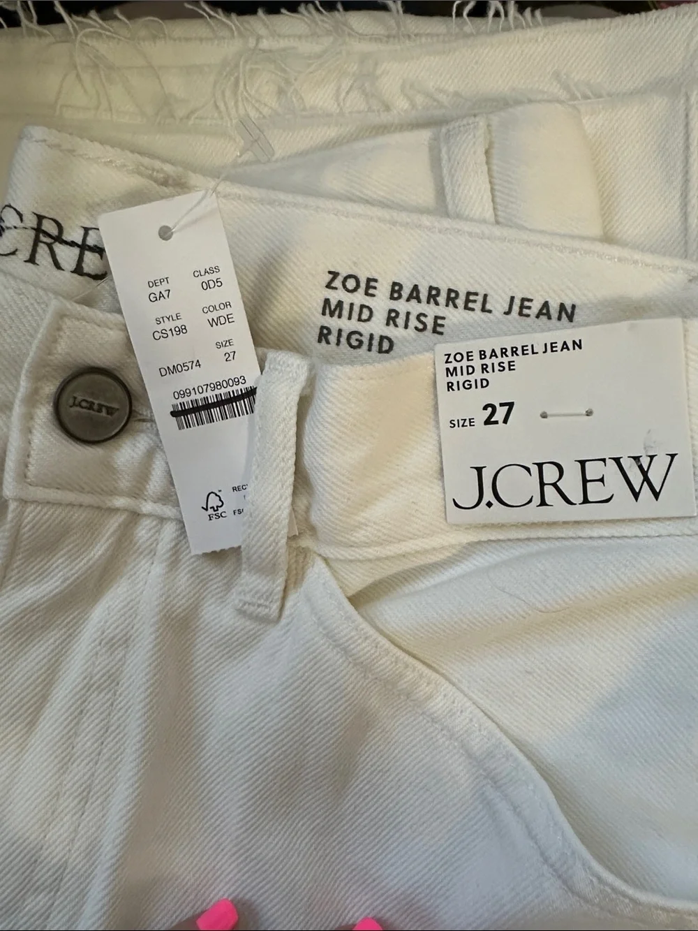 J. Crew Zoe barrel jean mid rise rigid - White